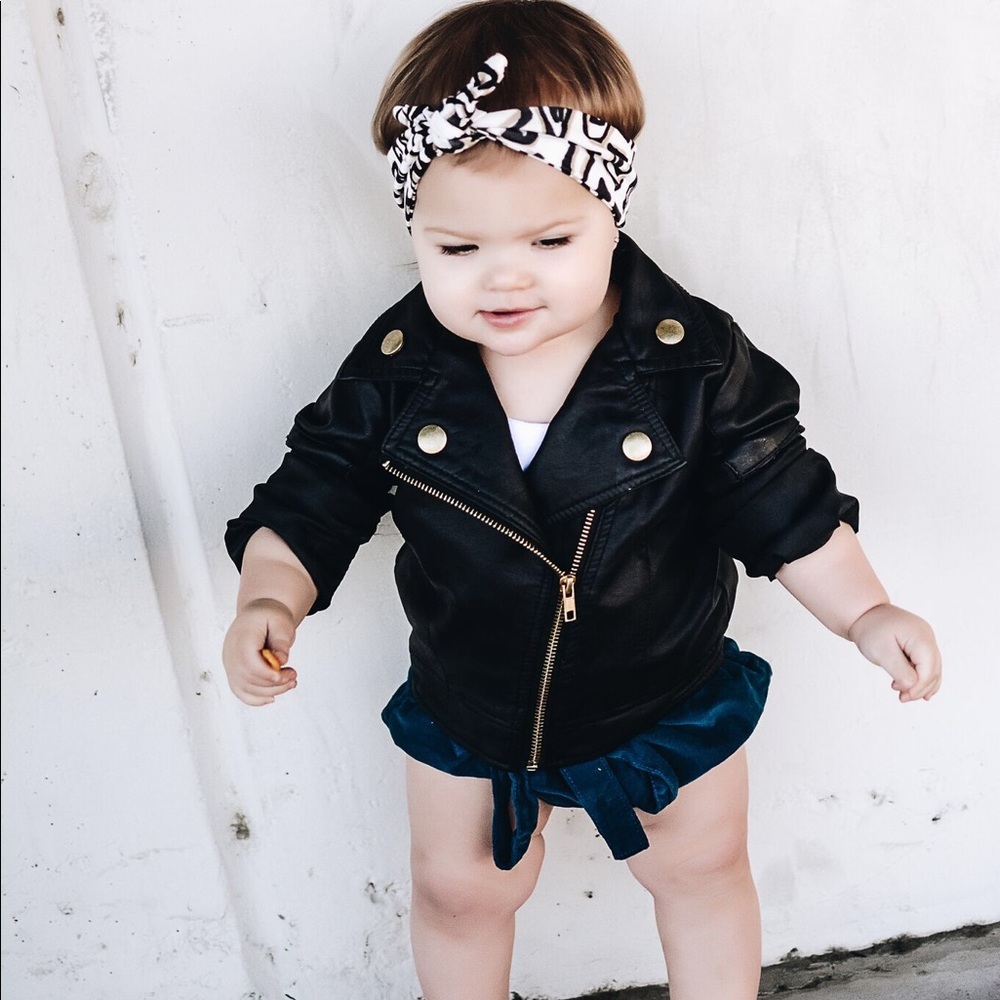 Kids Black faux leather Unisex jackets